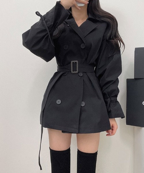 VIVID LADY(ビビッドレディー)の「ハーフダブルボタンストリングバルーン袖トレンチコート(トレンチコート・レディース・ベージュ/ブラック・FREE)」の6枚目の写真