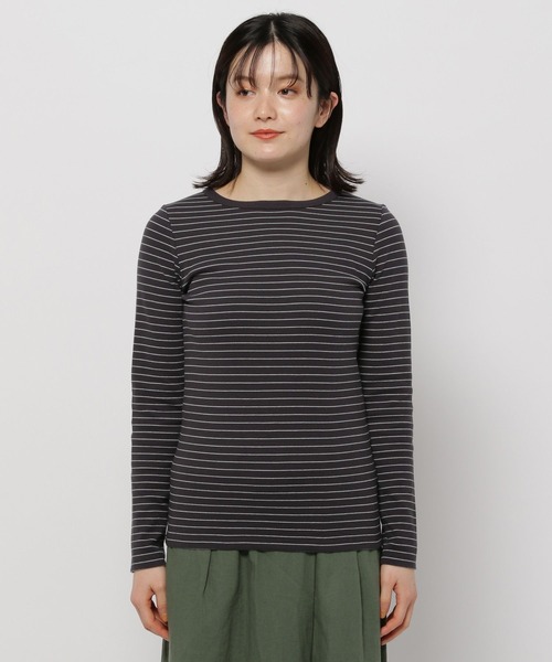 セール】袖ボタンボーダーリブプルオーバー（Tシャツ/カットソー