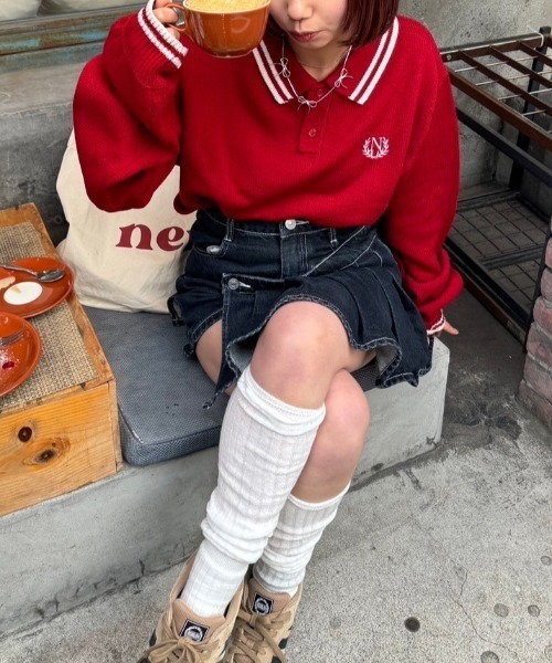 nemne store（ネンネストア）の「《低身長サイズあり》ワンポイント刺繍ポロニット（ポロシャツ・レディース・ネイビー/レッド・SMALL/MEDIUM）」の14枚目の写真