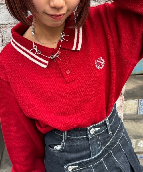 nemne store（ネンネストア）の「《低身長サイズあり》ワンポイント刺繍ポロニット（ポロシャツ・レディース・ネイビー/レッド・SMALL/MEDIUM）」の17枚目の写真