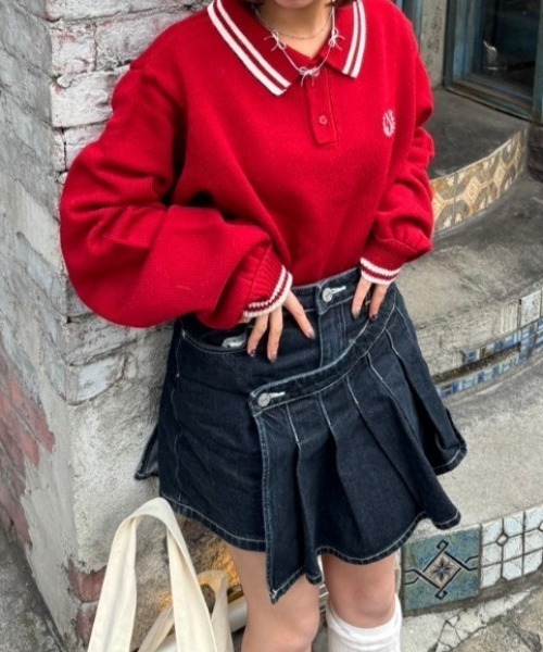 nemne store（ネンネストア）の「《低身長サイズあり》ワンポイント刺繍ポロニット（ポロシャツ・レディース・ネイビー/レッド・SMALL/MEDIUM）」の15枚目の写真