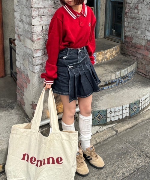 nemne store（ネンネストア）の「《低身長サイズあり》ワンポイント刺繍ポロニット（ポロシャツ・レディース・ネイビー/レッド・SMALL/MEDIUM）」の19枚目の写真