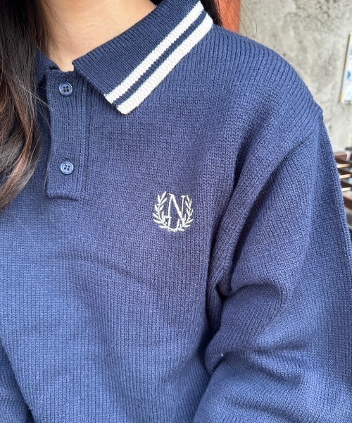 nemne store（ネンネストア）の「《低身長サイズあり》ワンポイント刺繍ポロニット（ポロシャツ・レディース・ネイビー/レッド・SMALL/MEDIUM）」の9枚目の写真