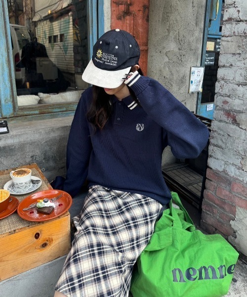 nemne store（ネンネストア）の「《低身長サイズあり》ワンポイント刺繍ポロニット（ポロシャツ・レディース・ネイビー/レッド・SMALL/MEDIUM）」の7枚目の写真