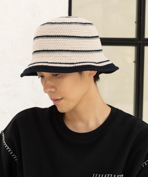 LAKOLE（ラコレ）の「ボーダーニットバケットハット / 993850（ハット・メンズ・ブラック/オフホワイト/グリーン・9）」の2枚目の写真