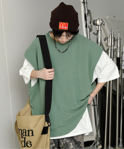 【セール】【neos】ルーズシルエット ベスト レイヤード サイドスリット アンサンブル Tシャツ（Tシャツ/カットソー）｜neos（ネオス）