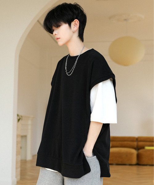 neos（ネオス）の「【neos】ルーズシルエット ベスト レイヤード サイドスリット アンサンブル Tシャツ（Tシャツ/カットソー・メンズ・ブラック/チャコールグレー/ブルー/ブラウン/グリーン・MEDIUM/LARGE）」の12枚目の写真