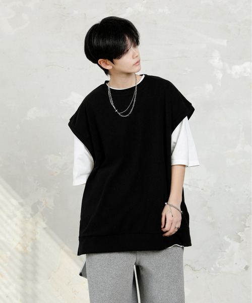 neos（ネオス）の「【neos】ルーズシルエット ベスト レイヤード サイドスリット アンサンブル Tシャツ（Tシャツ/カットソー・メンズ・ブラック/チャコールグレー/ブルー/ブラウン/グリーン・MEDIUM/LARGE）」の13枚目の写真