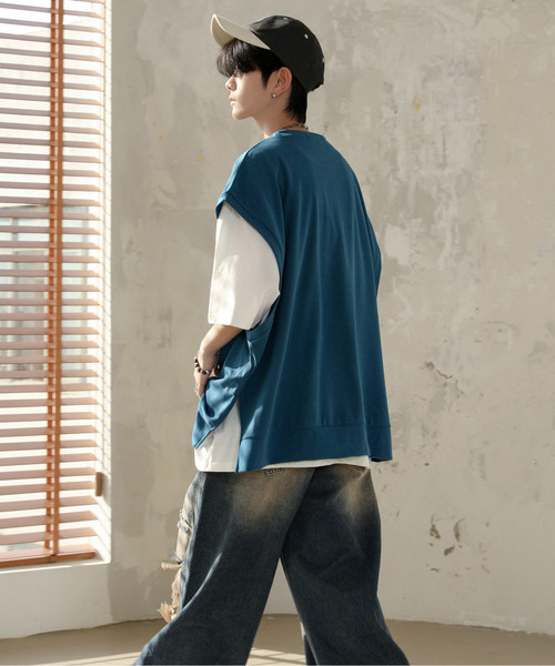 neos（ネオス）の「【neos】ルーズシルエット ベスト レイヤード サイドスリット アンサンブル Tシャツ（Tシャツ/カットソー・メンズ・ブラック/チャコールグレー/ブルー/ブラウン/グリーン・MEDIUM/LARGE）」の19枚目の写真