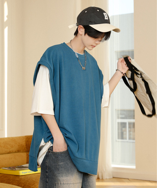 neos（ネオス）の「【neos】ルーズシルエット ベスト レイヤード サイドスリット アンサンブル Tシャツ（Tシャツ/カットソー・メンズ・ブラック/チャコールグレー/ブルー/ブラウン/グリーン・MEDIUM/LARGE）」の21枚目の写真