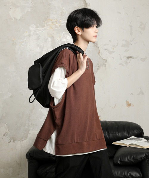 neos（ネオス）の「【neos】ルーズシルエット ベスト レイヤード サイドスリット アンサンブル Tシャツ（Tシャツ/カットソー・メンズ・ブラック/チャコールグレー/ブルー/ブラウン/グリーン・MEDIUM/LARGE）」の22枚目の写真