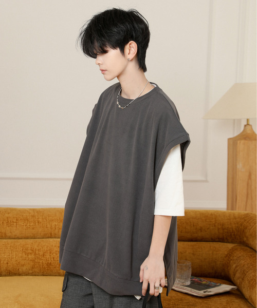 neos（ネオス）の「【neos】ルーズシルエット ベスト レイヤード サイドスリット アンサンブル Tシャツ（Tシャツ/カットソー・メンズ・ブラック/チャコールグレー/ブルー/ブラウン/グリーン・MEDIUM/LARGE）」の7枚目の写真
