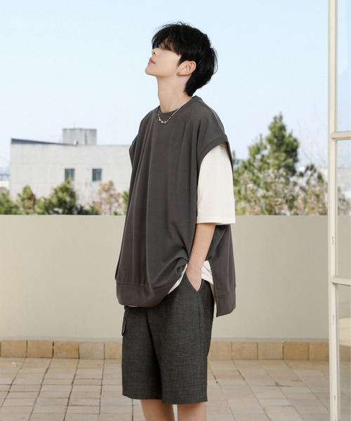 neos（ネオス）の「【neos】ルーズシルエット ベスト レイヤード サイドスリット アンサンブル Tシャツ（Tシャツ/カットソー・メンズ・ブラック/チャコールグレー/ブルー/ブラウン/グリーン・MEDIUM/LARGE）」の10枚目の写真