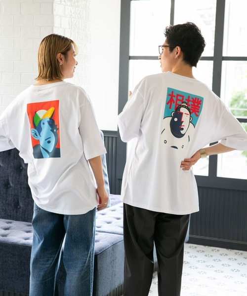 Eiji×nano・universeプリント 白Tシャツ半袖（Tシャツ/カットソー