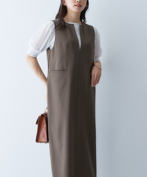 Petitjo(プッチージョ)の「小さいサイズ キーネックジャンパースカート 低身長さん・小柄女性(ワンピース・レディース・ブラウン/ネイビー・PS(XS-S)/PS/PM/PL)」の5枚目の写真