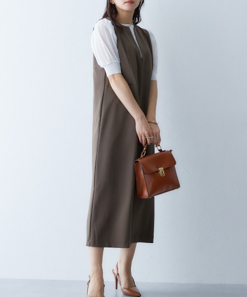 Petitjo(プッチージョ)の「小さいサイズ キーネックジャンパースカート 低身長さん・小柄女性(ワンピース・レディース・ブラウン/ネイビー・PS(XS-S)/PS/PM/PL)」の13枚目の写真