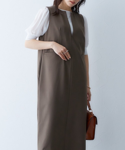 Petitjo(プッチージョ)の「小さいサイズ キーネックジャンパースカート 低身長さん・小柄女性(ワンピース・レディース・ブラウン/ネイビー・PS(XS-S)/PS/PM/PL)」の11枚目の写真