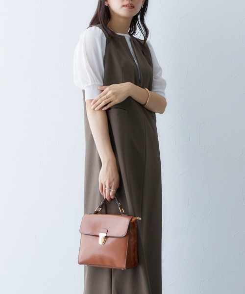 Petitjo(プッチージョ)の「小さいサイズ キーネックジャンパースカート 低身長さん・小柄女性(ワンピース・レディース・ブラウン/ネイビー・PS(XS-S)/PS/PM/PL)」の7枚目の写真