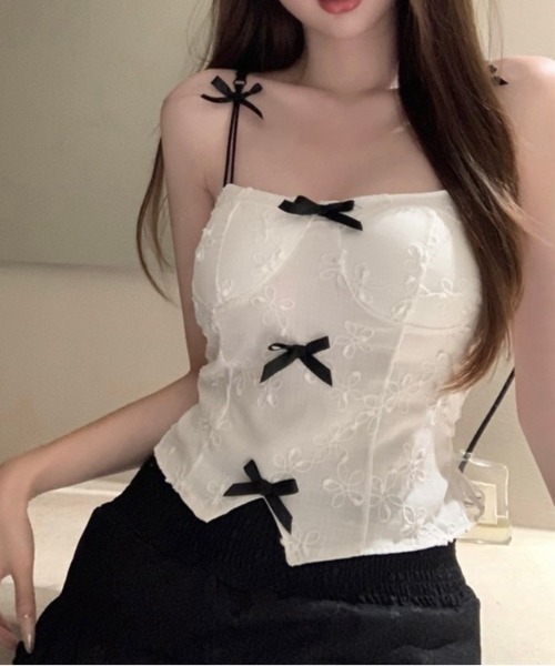 almo（アルモ）の「【LAMPOON】リボンキャミソール（キャミソール・レディース・ブラック/ベージュ/ホワイト・FREE）」の5枚目の写真