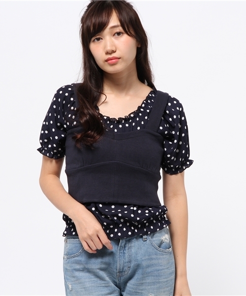 OUTLET（アウトレット）の「【who's who Chico】ビスチェ付チュニック（チュニック・レディース・ライトベージュ/ドット・FREE）」の2枚目の写真