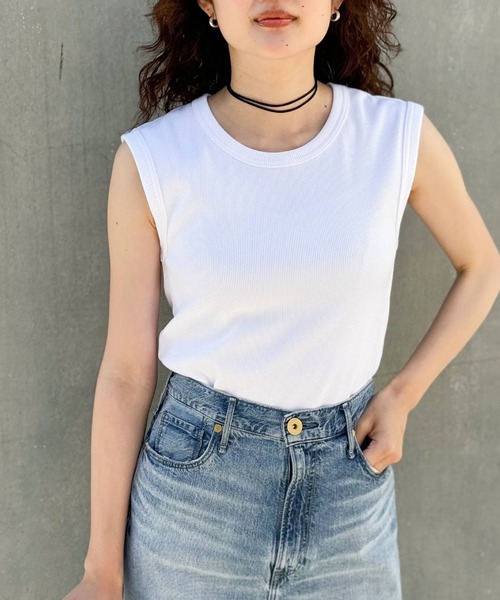 qualite scape（カリテ スケープ）の「リブノースリーブトップ（Tシャツ/カットソー・レディース・ホワイト/ブラック/ブラウン/イエロー・フリー）」の2枚目の写真