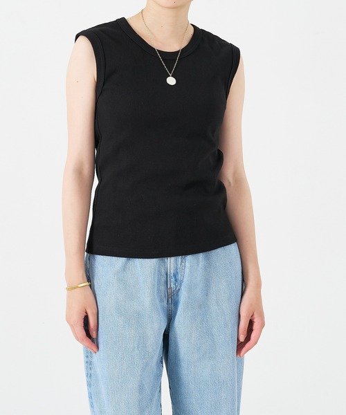 qualite scape（カリテ スケープ）の「リブノースリーブトップ（Tシャツ/カットソー・レディース・ホワイト/ブラック/ブラウン/イエロー・フリー）」の3枚目の写真