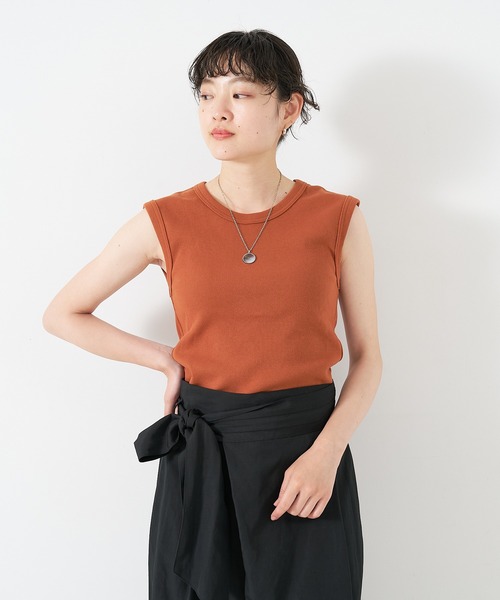 リブノースリーブトップ（Tシャツ/カットソー）｜qualite scape