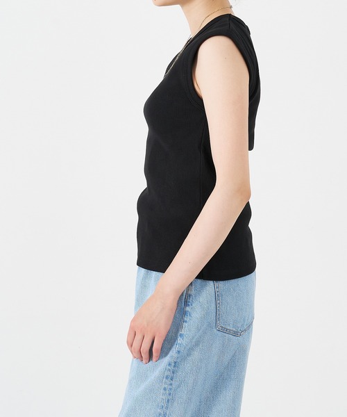 qualite scape（カリテ スケープ）の「リブノースリーブトップ（Tシャツ/カットソー・レディース・ホワイト/ブラック/ブラウン/イエロー・フリー）」の5枚目の写真