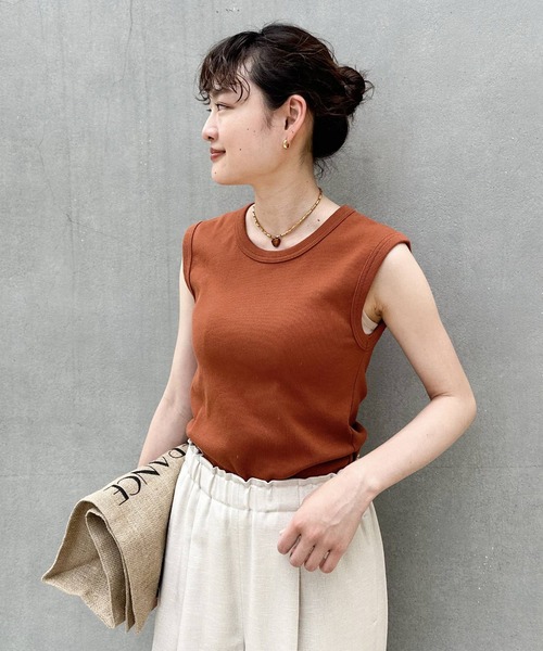 qualite scape（カリテ スケープ）の「リブノースリーブトップ（Tシャツ/カットソー・レディース・ホワイト/ブラック/ブラウン/イエロー・フリー）」の20枚目の写真