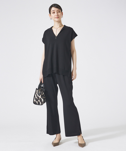 qualite(カリテ)の「レーヨンストレッチオープンカラーシャツ/サマーニット/夏服/オフィスカジュアル(Tシャツ/カットソー・レディース・ブラック/ベージュ/オフホワイト・フリー)」の15枚目の写真