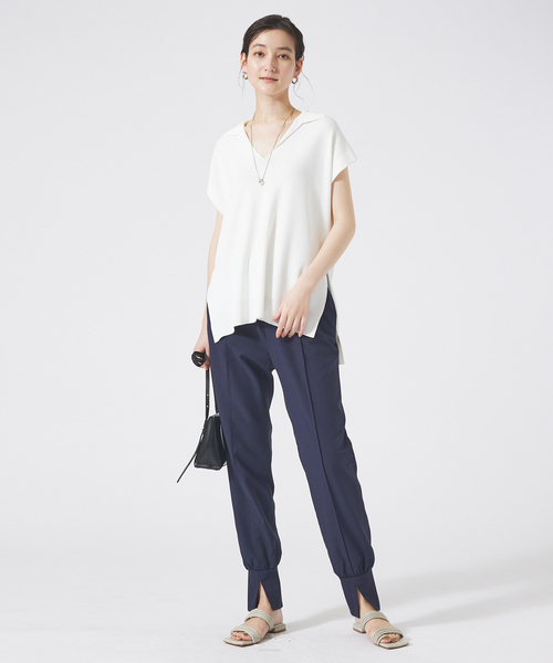 qualite(カリテ)の「レーヨンストレッチオープンカラーシャツ/サマーニット/夏服/オフィスカジュアル(Tシャツ/カットソー・レディース・ブラック/ベージュ/オフホワイト・フリー)」の16枚目の写真