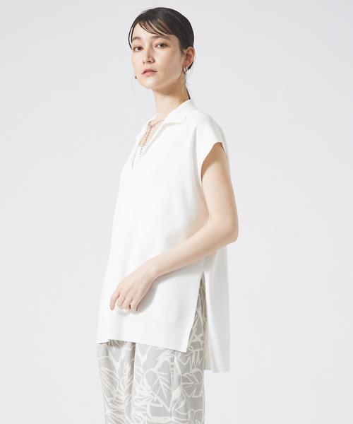 qualite(カリテ)の「レーヨンストレッチオープンカラーシャツ/サマーニット/夏服/オフィスカジュアル(Tシャツ/カットソー・レディース・ブラック/ベージュ/オフホワイト・フリー)」の17枚目の写真