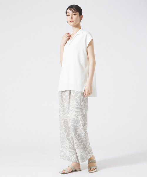 qualite(カリテ)の「レーヨンストレッチオープンカラーシャツ/サマーニット/夏服/オフィスカジュアル(Tシャツ/カットソー・レディース・ブラック/ベージュ/オフホワイト・フリー)」の18枚目の写真