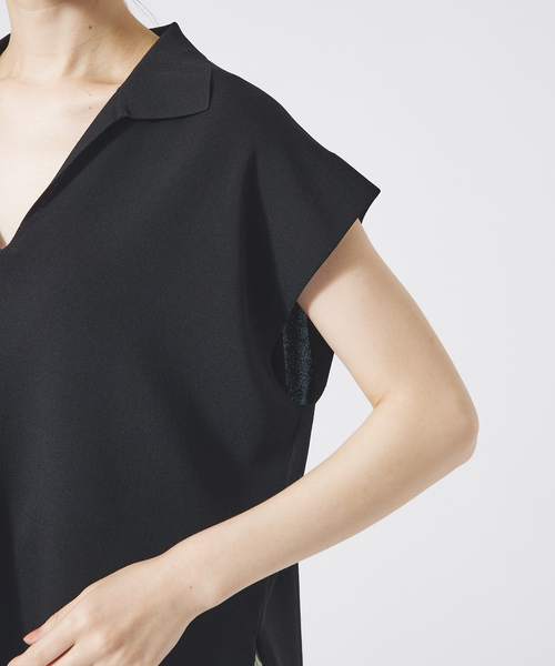 qualite(カリテ)の「レーヨンストレッチオープンカラーシャツ/サマーニット/夏服/オフィスカジュアル(Tシャツ/カットソー・レディース・ブラック/ベージュ/オフホワイト・フリー)」の10枚目の写真