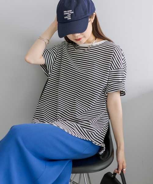 PUAL CE CIN（ピュアルセシン）の「裾ラウンド万能Tシャツ（Tシャツ/カットソー・レディース・オフホワイト/ブラック系/チャコールグレー/ベージュ/ブラウン系/サックスブルー・FREE）」の3枚目の写真