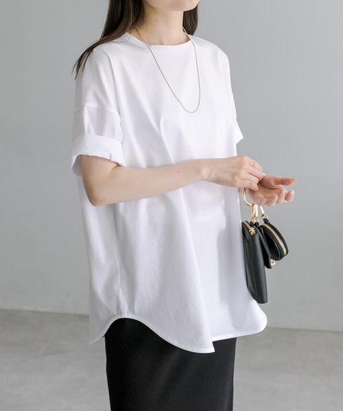 PUAL CE CIN（ピュアルセシン）の「裾ラウンド万能Tシャツ（Tシャツ/カットソー・レディース・オフホワイト/ブラック系/チャコールグレー/ベージュ/ブラウン系/サックスブルー・FREE）」の20枚目の写真