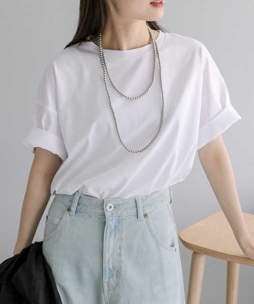 PUAL CE CIN（ピュアルセシン）の「裾ラウンド万能Tシャツ（Tシャツ/カットソー・レディース・オフホワイト/ブラック系/チャコールグレー/ベージュ/ブラウン系/サックスブルー・FREE）」の13枚目の写真