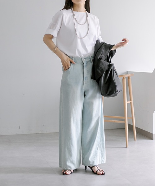 PUAL CE CIN（ピュアルセシン）の「裾ラウンド万能Tシャツ（Tシャツ/カットソー・レディース・オフホワイト/ブラック系/チャコールグレー/ベージュ/ブラウン系/サックスブルー・FREE）」の16枚目の写真