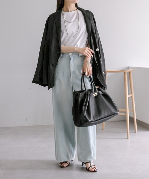 PUAL CE CIN（ピュアルセシン）の「裾ラウンド万能Tシャツ（Tシャツ/カットソー・レディース・オフホワイト/ブラック系/チャコールグレー/ベージュ/ブラウン系/サックスブルー・FREE）」の18枚目の写真