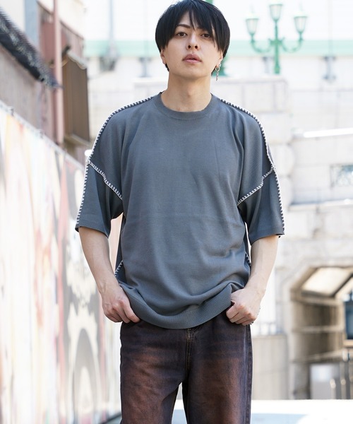 セール】【unisex】ブラインドステッチ サマーニット / 半袖