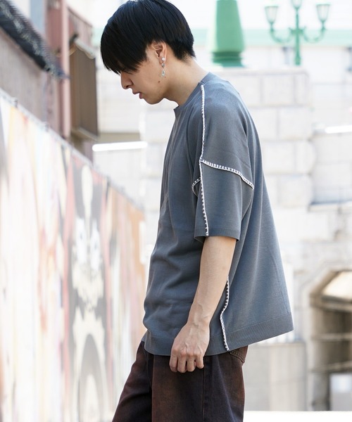 セール】【unisex】ブラインドステッチ サマーニット / 半袖