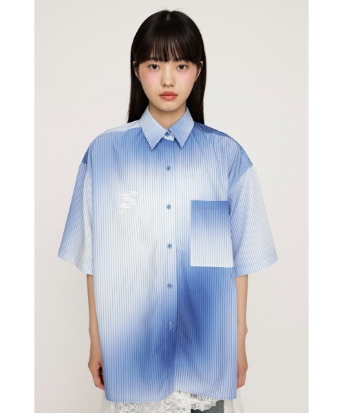 シャツ グラデーション ストライプ シアー 韓国 L2576 セール】H/S GRADATION STRIPE SH ハーフスリーブ