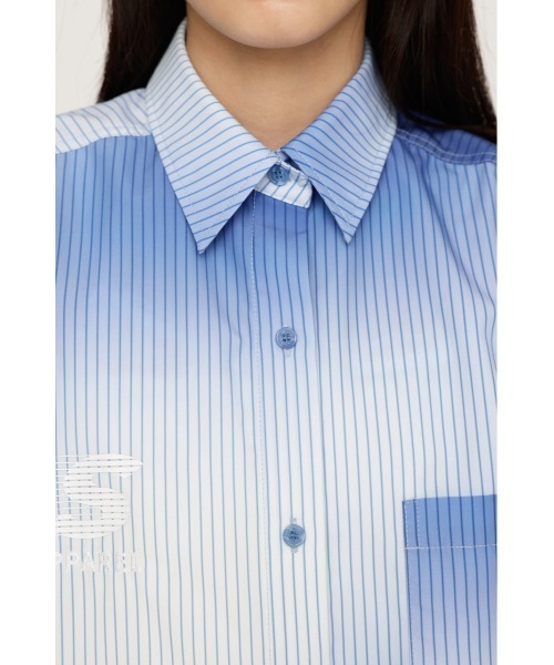シャツ グラデーション ストライプ シアー 韓国 L2576 セール】H/S GRADATION STRIPE SH ハーフスリーブ