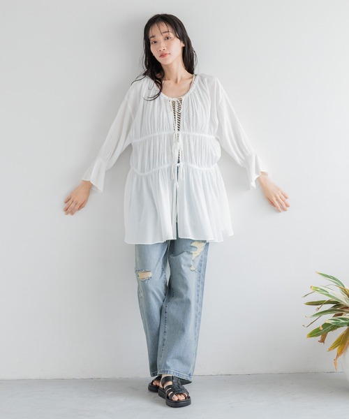 LOWRYS FARM（ローリーズファーム）の「ヨウリュウシャーリング６Ｓ 116607（シャツ/ブラウス・レディース・ブラック/ベージュ/アイボリー/グリーン・FREE）」の15枚目の写真