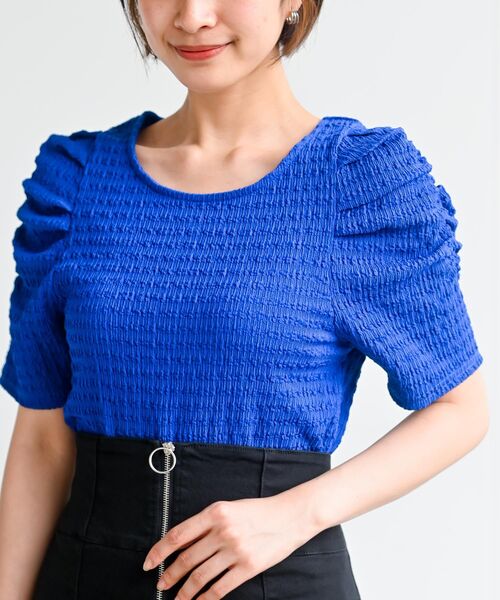 rps(アールピーエス)の「ふくれジャガードパワショルプルオーバー(Tシャツ/カットソー・レディース・イエロー/ブルー/オフホワイト/ブラック・フリー)」の3枚目の写真