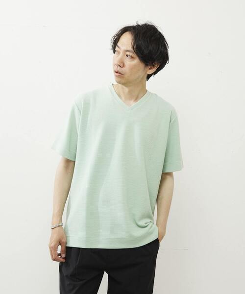 MEN'S MELROSE(メンズメルローズ)の「シュリンクジャガードVネックTシャツ(Tシャツ/カットソー・メンズ・ミント/ネイビー/ホワイト・2/3/4)」の3枚目の写真