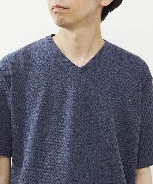 MEN'S MELROSE(メンズメルローズ)の「シュリンクジャガードVネックTシャツ(Tシャツ/カットソー・メンズ・ミント/ネイビー/ホワイト・2/3/4)」の18枚目の写真