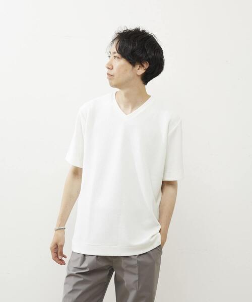 MEN'S MELROSE(メンズメルローズ)の「シュリンクジャガードVネックTシャツ(Tシャツ/カットソー・メンズ・ミント/ネイビー/ホワイト・2/3/4)」の14枚目の写真