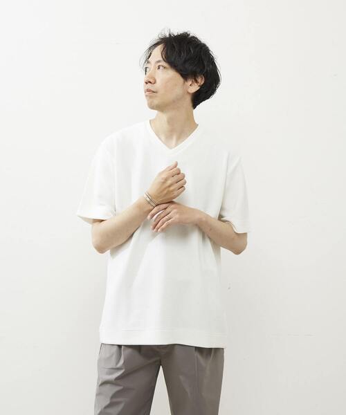 MEN'S MELROSE(メンズメルローズ)の「シュリンクジャガードVネックTシャツ(Tシャツ/カットソー・メンズ・ミント/ネイビー/ホワイト・2/3/4)」の15枚目の写真