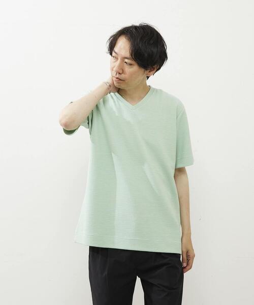 MEN'S MELROSE(メンズメルローズ)の「シュリンクジャガードVネックTシャツ(Tシャツ/カットソー・メンズ・ミント/ネイビー/ホワイト・2/3/4)」の6枚目の写真